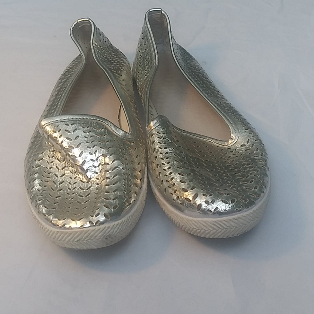 Silver Synthetic Leather Slip On's athletic wear